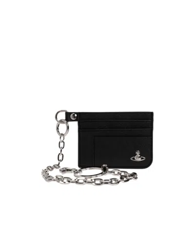 Vivienne Westwood Card Holder With Chain In Black