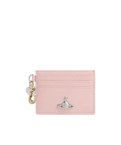 Vivienne Westwood Card Holder With Charms In Pastel Pink