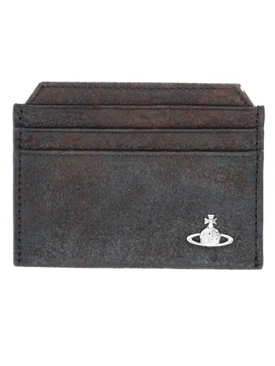 Vivienne Westwood Card Holder With "orb" Detail In Brown