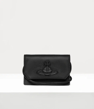Vivienne Westwood Card Holder With Strap Smooth Leather Injected Orb Black One Size Unisex