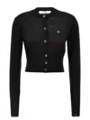 Vivienne Westwood Bea Black Cropped Cardigan With Round Neck And Front Orb Embroidery In Cotton Woman