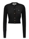Vivienne Westwood Bea Black Cropped Cardigan With Round Neck And Front Orb Embroidery In Cotton Woman In Black