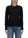 Vivienne Westwood Bea Black Cropped Cardigan With Round Neck And Front Orb Embroidery In Cotton Woman In Black