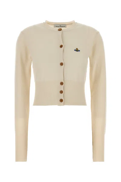 Vivienne Westwood Bea Cotton Cardigan Long Sleeves Crew Neck In Neutral