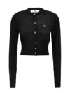 Vivienne Westwood Bea Black Cropped Cardigan With Round Neck And Front Orb Embroidery In Cotton Woman In Black