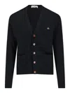 Vivienne Westwood Black V Neck Cardigan With Orb Embroidery In Cotton And Cashmere In Black