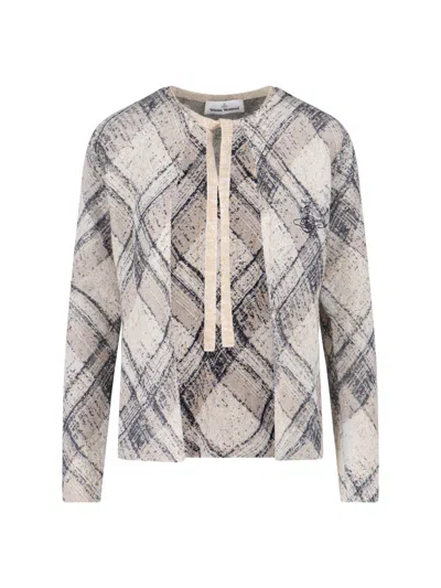 Vivienne Westwood Textured Knit Cardigan Long Sleeves Open Front In Multi