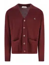 Vivienne Westwood V-neck Sweater With Ribbed Cuffs And Pockets In Red
