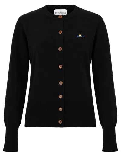 Vivienne Westwood Cardigan Sweater With Round Neckline And Embroidered Logo In Black