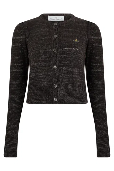 Vivienne Westwood Cropped Cardigan Embroidered Logo Front Buttons In Brown