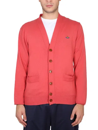 Vivienne Westwood Embroidered Cardigan With Pockets And V-neck In Red