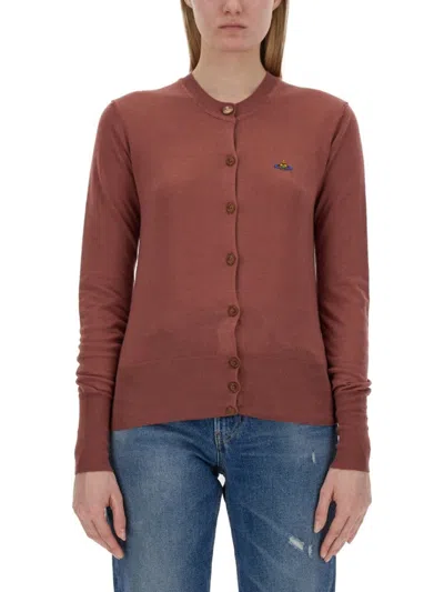 Vivienne Westwood Cardigan With Tailored Button-down Front And Logo Embroidery In Brown