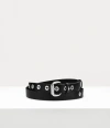 Vivienne Westwood Carolina Belt Rhodium-black-leather Brass Unisex In Rhodium-black-leather