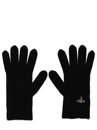 Vivienne Westwood Cashmere Gloves With Orb Embroidery In Black
