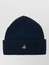 Vivienne Westwood Casual Ribbed Knit Hat Turn Up Brim In Blue