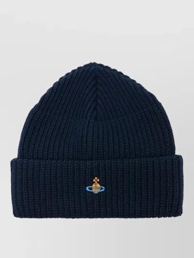 Vivienne Westwood Casual Ribbed Knit Hat Turn Up Brim In Blue
