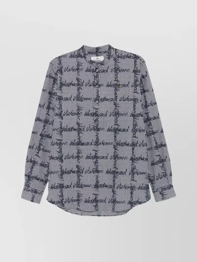 Vivienne Westwood Casual Shirt With Mandarin Collar And Gingham Check In Blue
