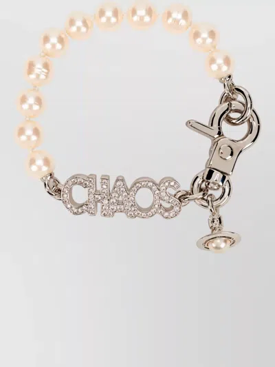 Vivienne Westwood Chain And Pearl Bracelet In Gray