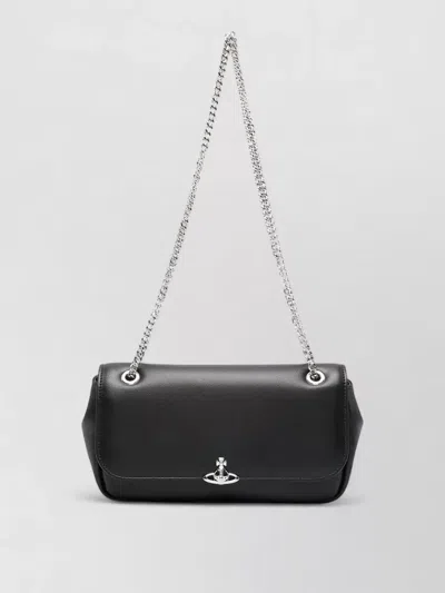Vivienne Westwood Chain Shoulder Bag Smooth Finish Design In Black