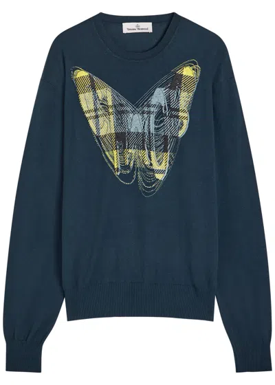 Vivienne Westwood Chaos Printed Cotton And Cashmere-blend Jumper In Blue