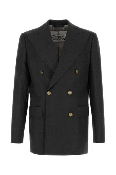 Vivienne Westwood Grey Double-breasted Jacket With Wide Peak Lapels In Wool Man In Multi