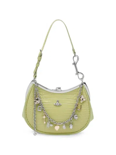 Vivienne Westwood Charm Frame Croc-effect Shoulder Bag In Green
