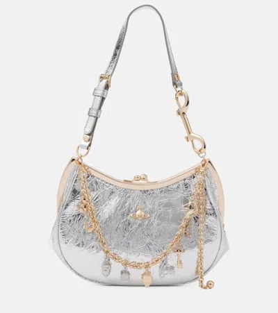 Vivienne Westwood Charm Frame Metallic Leather Shoulder Bag In Silver