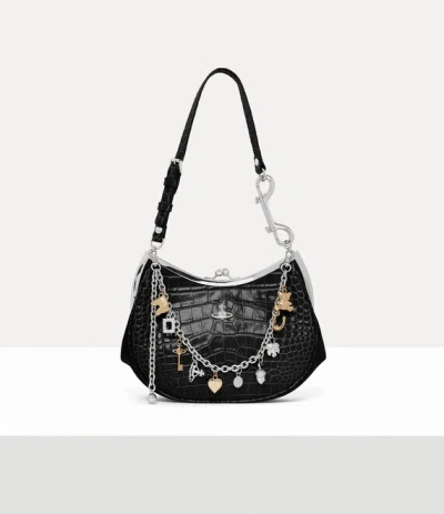 Vivienne Westwood Charm Frame Purse Emboss Croc Leather Black