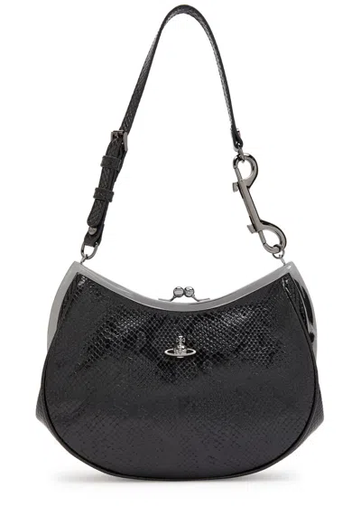 Vivienne Westwood Charm Frame Python-effect Leather Shoulder Bag In Black