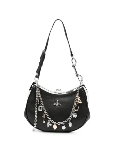 Vivienne Westwood Charm-embellished Leather Shoulder Bag In Black