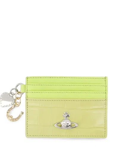 Vivienne Westwood Charms Croc-effect Leather Card Holder In Metallic