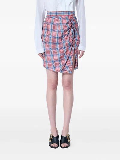 Vivienne Westwood Check Weave Rouched Side Panel Skirt In Blue