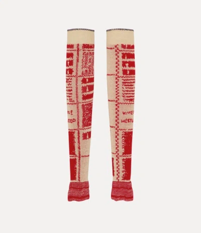 Vivienne Westwood Checked Arm Warmers Hemp Cotton Blend Beige-red L/xl Unisex
