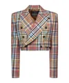 Vivienne Westwood Cropped Multicolor Plaid Jacket With Double-breasted Front In Brown