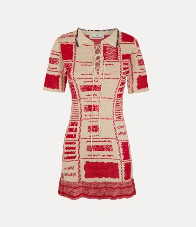 Vivienne Westwood Checked Dress Hemp Cotton Blend Beige-red L Women
