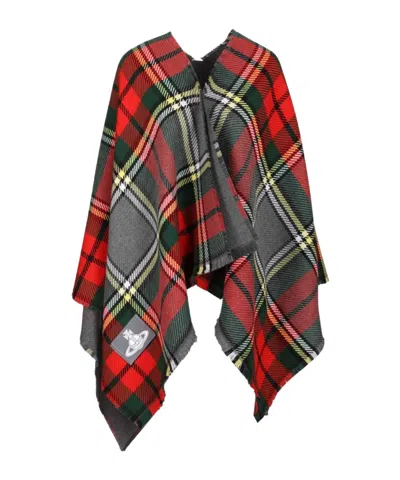 VIVIENNE WESTWOOD VIVIENNE WESTWOOD CHECKED FRAYED-EDGE PONCHO