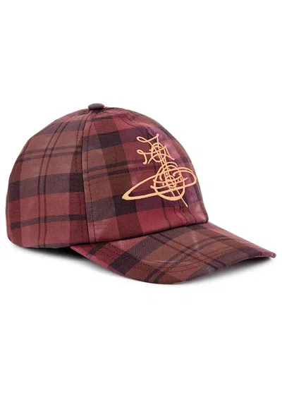 Vivienne Westwood Checked Logo-embroidered Cotton-blend Cap In Brown
