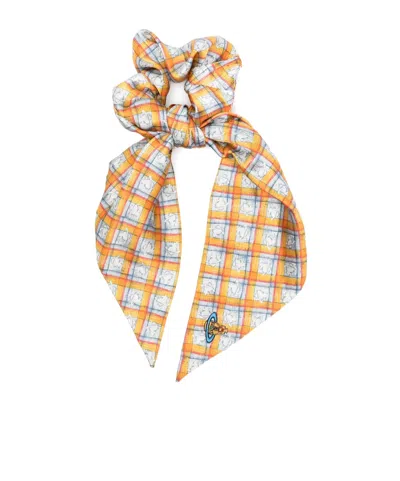Vivienne Westwood Yellow Scrunchie With Check Motif With Orb All-over And Orb Patch On The Front