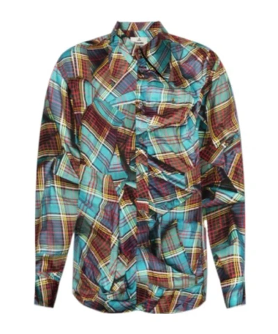 Vivienne Westwood Checked-panel Long-sleeve Shirt In Multicolor