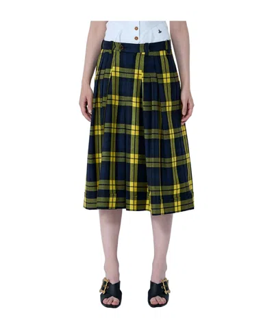 Vivienne Westwood Checked Pleated Midi Skirt In Green