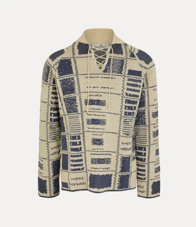 Vivienne Westwood Checked Polo Jumper Hemp Cotton Blend Beige-grey-blue L Men