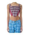 Vivienne Westwood Puppy Mesh-trimmed Checked Linen And Cotton-blend Bustier Top In Multicolor