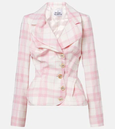 Vivienne Westwood Drunken Tailored Jacket Coquette Check Ivory-pink 44 Women