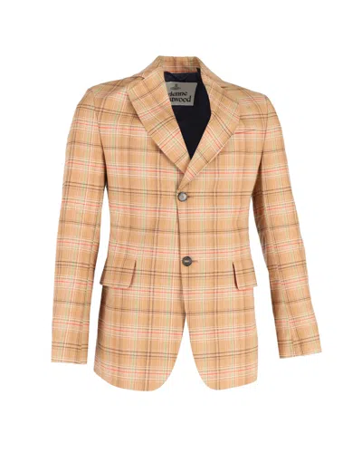 Vivienne Westwood Checkered Blazer In Beige Cotton In Pink