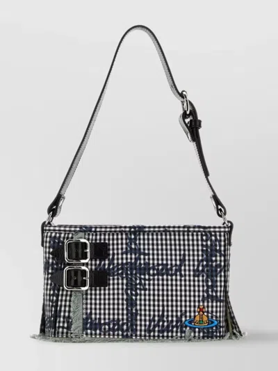 Vivienne Westwood Checkered Fabric Heather Shoulder Bag In Black