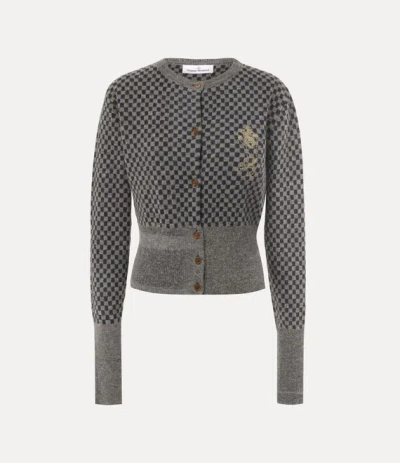 Vivienne Westwood Checkmate Cardigan Alpaca Cotton Blend Grey-melange-navy Xl Women In Gray
