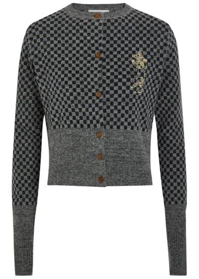 Vivienne Westwood Checkmate Checked Knit Cardigan In Black