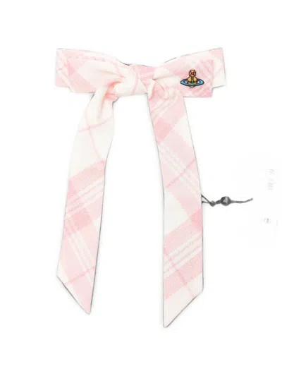 Vivienne Westwood Check-pattern Bow Hair Clip In Pink