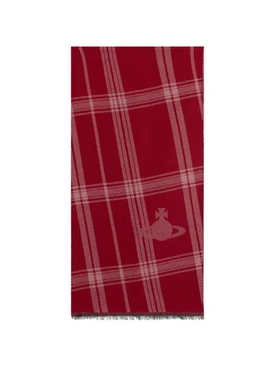 Vivienne Westwood Checkered Wool Scarf In Red