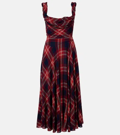 Vivienne Westwood Chichi Draped Plaid Midi Dress In Red